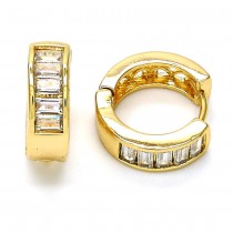 Gold Filled Huggie Hoop with White Cubic Zirconia Polished Golden Tone