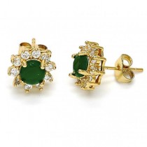 Gold Filled Stud Earring Flower Design Golden Tone With Green Cubic Zirconia 