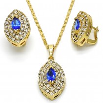Gold Filled Earring and Pendant Set with Tanzanite Cubic Zirconia and White Crystal Polished Golden Finish
