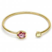 Gold Filled Individual Bangle Flower Design With Rose Swarovski Crystals Golden Tone