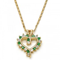 Gold Layered Pendant Necklace Heart Design With Cubic Zirconia Golden Tone