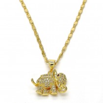 Gold Filled Pendant Necklace Elephant Design With White and White Micro Pave Polished Finish Golden Tone