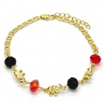 Gold Filled Fancy Bracelet Elephant Design With Garnet and Black Crystal Polished Finish Golden Tone