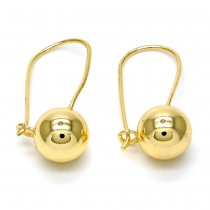Gold Filled Leverback Earrings Ball Design Polished Finish Golden Tone