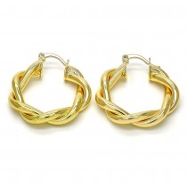 Gold Filled 30mmx6mm Twist Design Medium Hoop Earrings Polished Finish Golden Tone