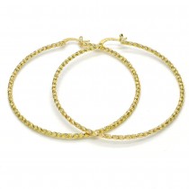 Gold Finish 2x60mm Large Hoop Twist Design Diamond Cutting Finish Golden Tone