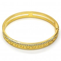 Gold Filled Individual Bangle Greek Key Design with White Crystal Polished Golden Tone (08 MM Thickness, Size 4 - 2.25 Diameter)