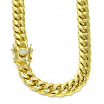 Gold Finish Basic Necklace Miami Cuban Design 24" Polished Golden Tone