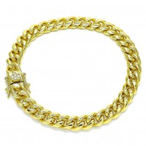 Gold Finish Basic Bracelet Miami Cuban Design 8" Polished Golden Tone