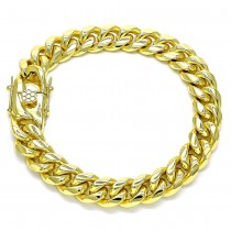 Gold Finish Basic Bracelet 8" Miami Cuban Design Polished Golden Tone
