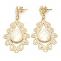 Gold Filled Long Earring With Pearl Golden Tone
