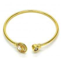 Gold Filled Individual Bangle With White Cubic Zirconia and White Crystal Polished Finish Golden Tone