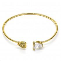 Gold Filled Individual Bangle Heart Design With Cubic Zirconia and Micro Pave Golden Tone
