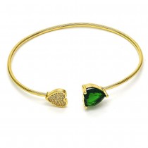 Gold Filled Individual Bangle Heart Design With Cubic Zirconia and Micro Pave Golden Tone