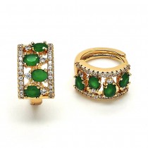 Gold Filled Huggie Hoop With Green Cubic Zirconia Golden Tone