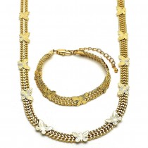 Gold Filled Necklace and Bracelet Butterfly Design Polished Finish Golden Tone
