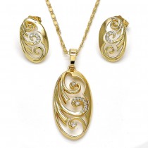 Gold Filled Earring and Pendant Set with White Cubic Zirconia and White Micro Pave Golden Tone