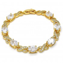 Gold Filled Tennis Bracelet Hugs and Kisses Design With White Cubic Zirconia Polished Finish Golden Tone