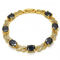Gold Filled Tennis Bracelet Hugs and Kisses Design With Black and White Cubic Zirconia Polished Finish Golden Tone