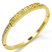 Gold Filled Bangle Greek Key Design with White Crystal Polished Golden Finish (04 MM Thickness, Size 4 - 2.25 Diameter)