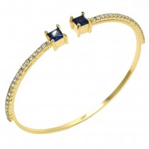 Gold Filled Individual Bangle with Sapphire Blue Cubic Zirconia and White Crystal Polished Golden Tone (02 MM Thickness, One size fits all)