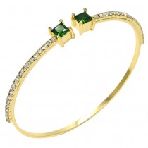 Gold Filled Individual Bangle with Green Cubic Zirconia and White Crystal Polished Golden Tone (02 MM Thickness, One size fits all)