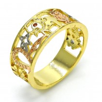 Gold Filled Elegant Ring Elephant and Owl Design With Micro Pave Tri Tone