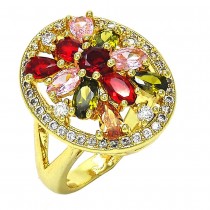 Gold Filled Multi Stone Ring Flower Design With Multi Color Cubic Zirconia Golden Tone