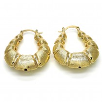 Gold Filled 30mm Medium Hoop Earrings Hollow Design Brushed Finish Golden Tone
