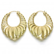 Gold Filled Medium Hoop Earrings Hollow Design Polished Finish Golden Tone