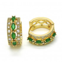 Gold Filled Huggie Hoop With Green Cubic Zirconia Golden Tone