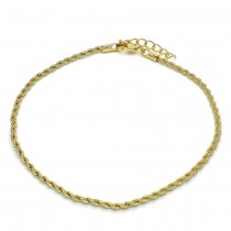 Gold Filled Rope Design Ankle Bracelet 10" Gold Tone