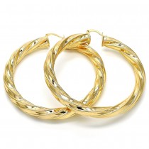 Gold Finish Extra Large Hoop Twist and Hollow Design Polished Golden Tone