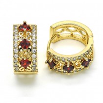 Gold Filled Huggie Hoop With Garnet Cubic Zirconia Golden Tone