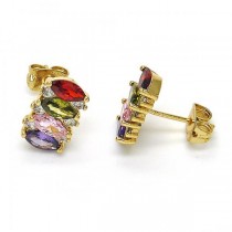 Gold Filled Stud Earring Golden Tone With Multi Color Cubic Zirconia 