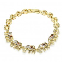 Gold Filled Fancy Bracelet Elephant Design With Cubic Zirconia Golden Tone
