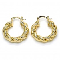 Gold Filled 25mmX5mm Twist Design Small Hoop Earrings Polished Finish Golden Tone