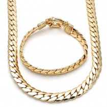 Gold Finish Necklace and Bracelet Greek Key Design Polished Golden Tone