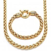 Gold Filled Necklace and Bracelet Braided and Greek Key Design Polished Finish Golden Tone
