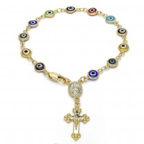 Gold Filled Greek Eye Design Multicolor Rosary Bracelet