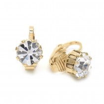 Gold Filled Clip-On Earrings Flower Design with White Cubic Zirconia Polished Golden Finish