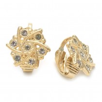 Gold Filled Clip-On Earrings Flower Design with White Cubic Zirconia Polished Golden Finish