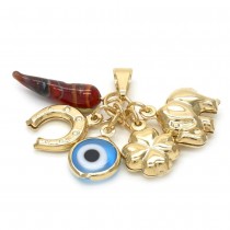 Gold Filled Fancy Pendant Greek Eye and Elephant Design With Garnet Crystal Polished Finish Golden Tone