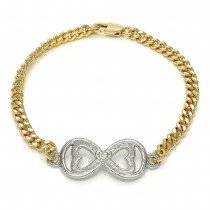 Gold Filled Infinity and Heart Design Two Tone Fancy Bracelet Polished Finish