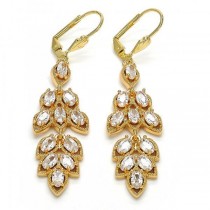 Gold Filled Long Earring Leaf Design Golden Tone With Cubic Zirconia
