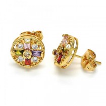 Gold Filled Stud Earring Golden Tone With Multi Color Cubic Zirconia