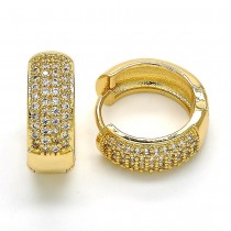 Gold Filled Huggie Hoop with White Micro Pave Polished Golden Tone