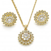 Gold Filled Earring & Pendant Set Flower Design With Clear Cubic Zirconia Polished Finish Golden Tone