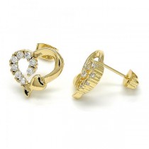 Gold Filled Stud Earrings Heart Design with White Cubic Zirconia Polished Golden Tone