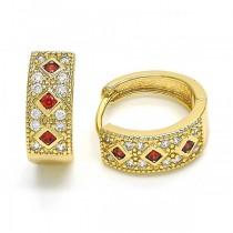Gold Filled Gold Plated Huggie Hoop With Red Cubic Zirconia